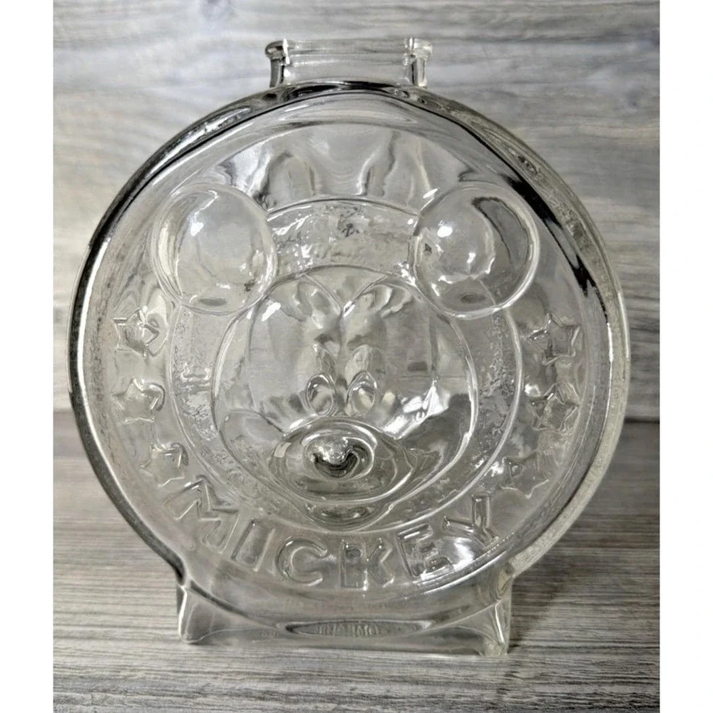 Vintage Anchor Hocking Disney Mickey & Minney Mouse Clear Glass Coin Piggy Bank
